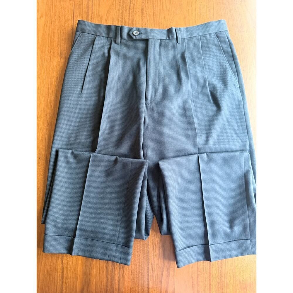 Ralph by Ralph Lauren Men's Pleated Dress Trouser Gray Micro-Check 34x30